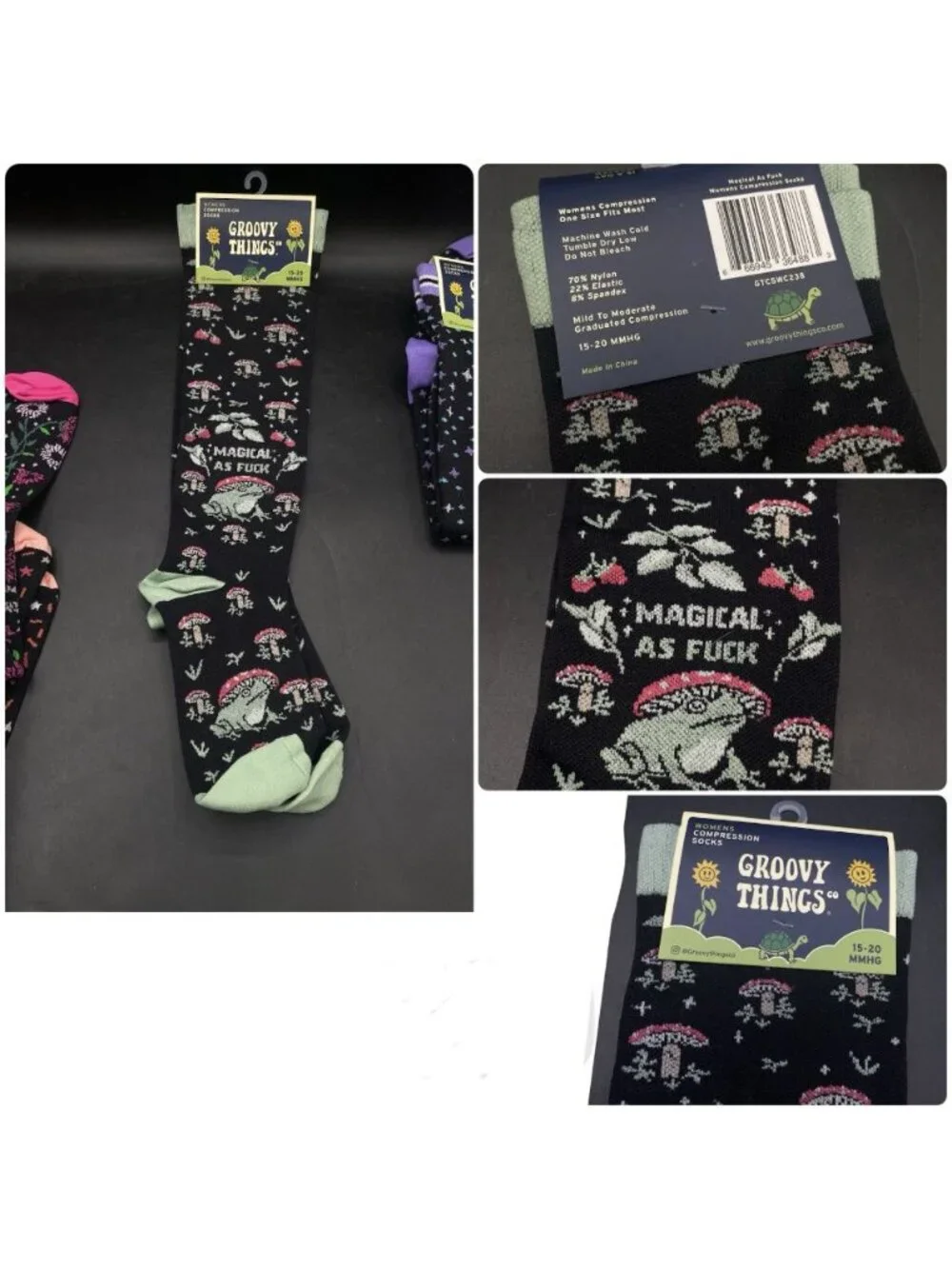 New Lot 6 Groovy Things Compression Socks Women’s New Adult Vulgar 15-20 MMHG
